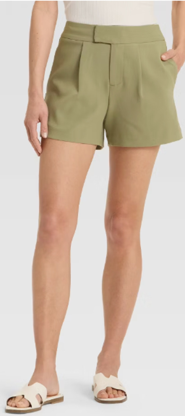 NWT A New Day Women's High-Rise Tailored Shorts Olive Green Size 6 Pleated
